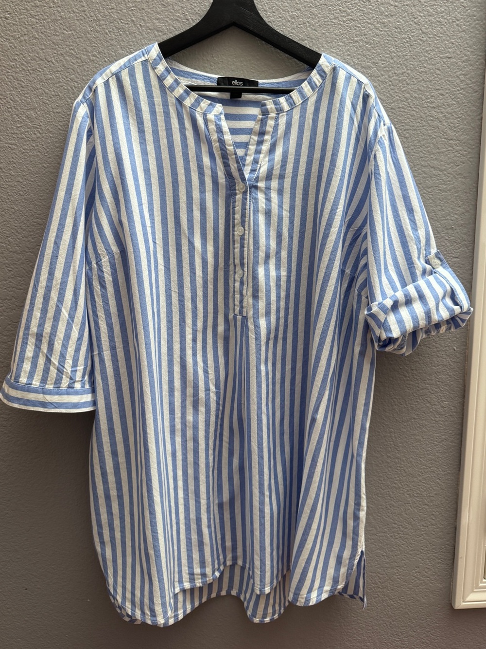 Blue and White Striped Button-Up Shirt, 2XL, 100% cotton